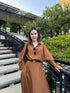 Women Collar Down Casual Shirts With Skirts and Belt Sets